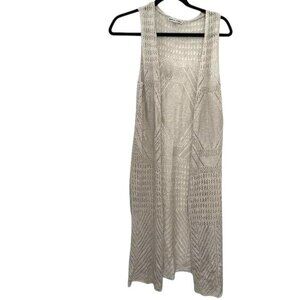 Moral Fiber Crochet Cardigan Vest Womens S Beige Sleeveless Open Front